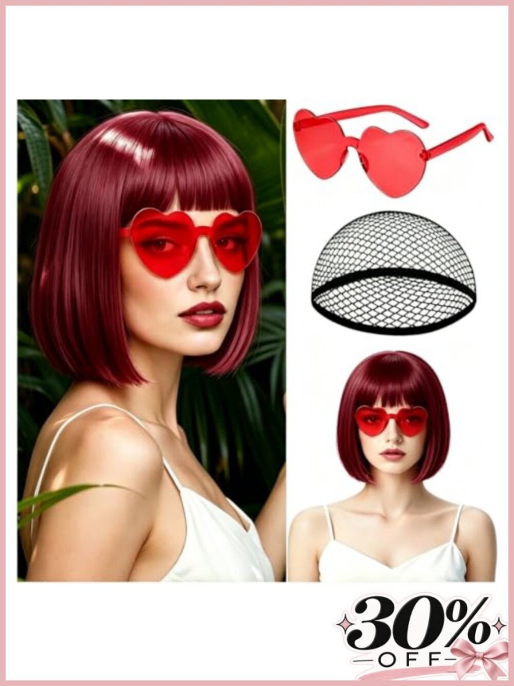 Synthetic Bob Wig with Bangs and Heart Sunglasses Costume Cosplay Party